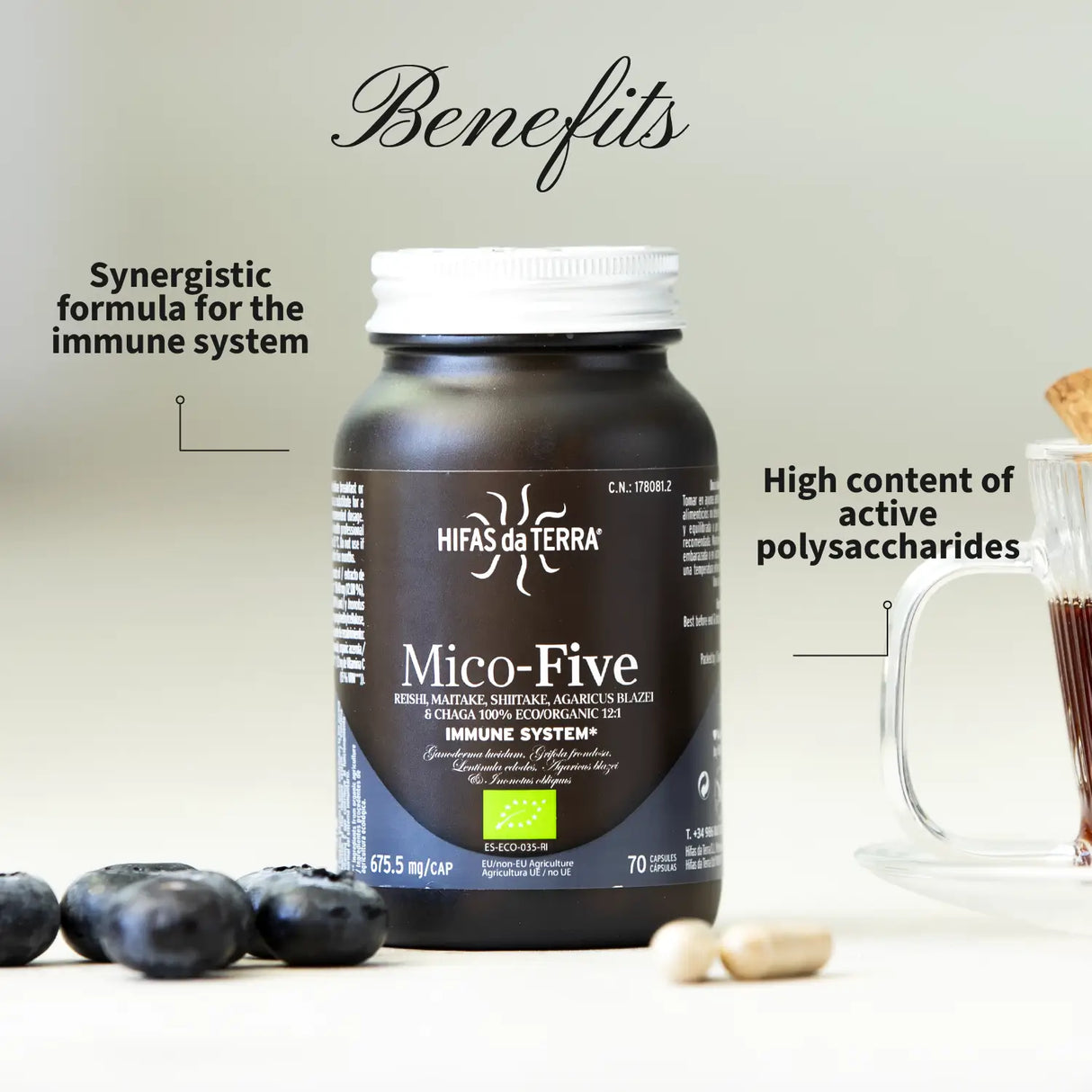 Mico-Five Extractos puros de Reishi, Shiitake, Maitake, Champiñón del sol y Chaga