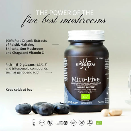 Mico-Five Extractos puros de Reishi, Shiitake, Maitake, Champiñón del sol y Chaga